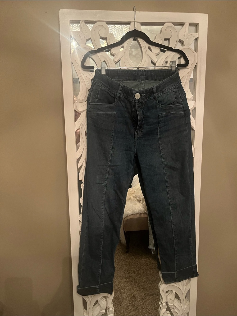 Women's Dark Gray Boyfriend Jeans with Cuffed Hem